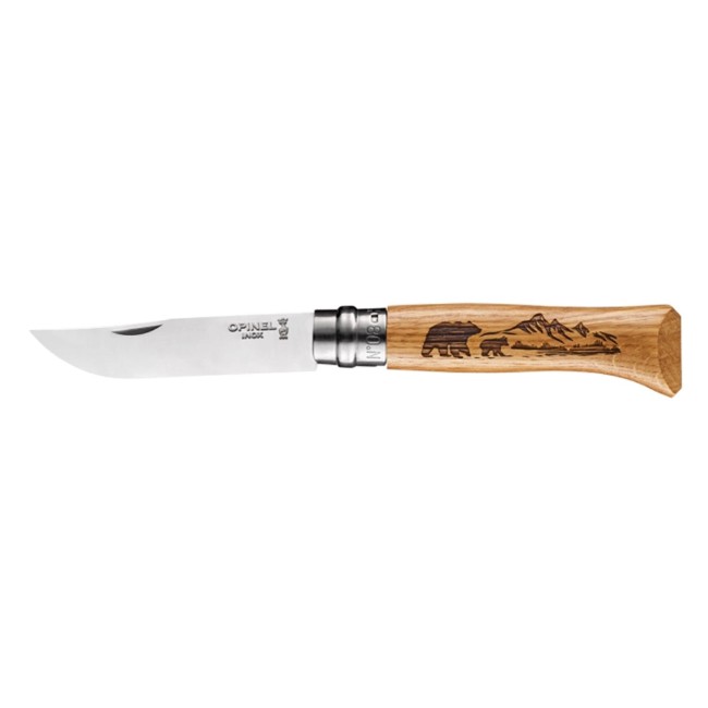 Джобен нож N°08, неръждаема стомана, 8.5 см, "Engraved", Animalia Bear - Opinel