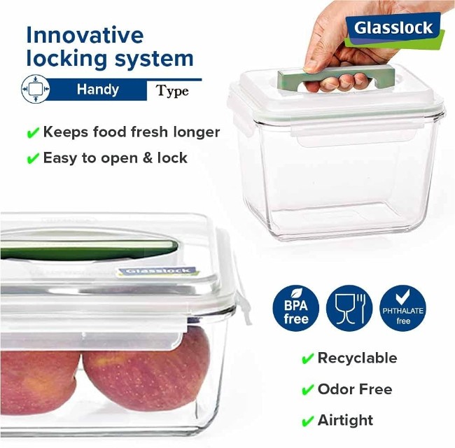 Контейнер за съхранение на храна "Handy", 3700 мл, изработен от стъкло – Glasslock