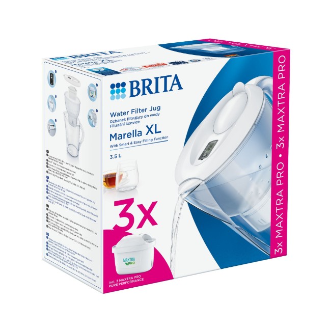 BRITA Marella XL 3.5 L стартов пакет + 3 филтъра Maxtra PRO (бял)