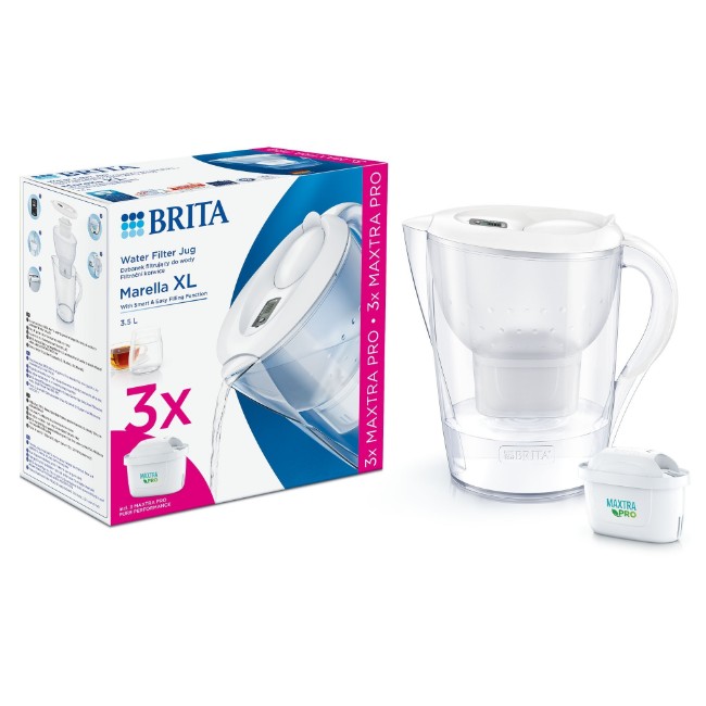BRITA Marella XL 3.5 L стартов пакет + 3 филтъра Maxtra PRO (бял)