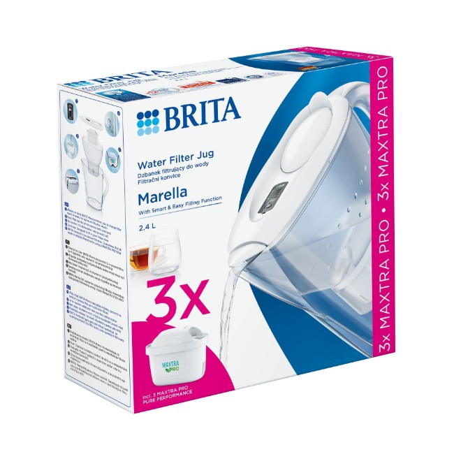 BRITA Marella 2.4L стартов пакет + 3 филтъра Maxtra PRO (бял)