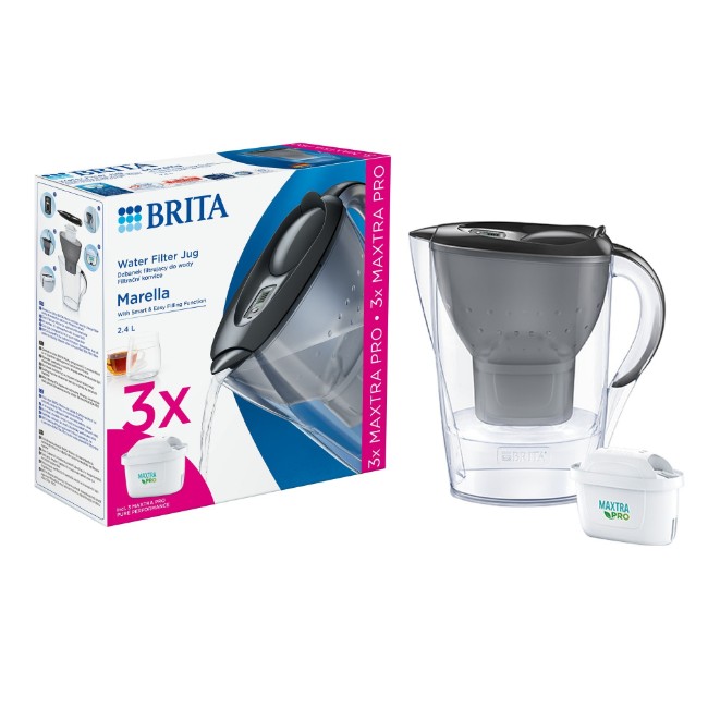  BRITA Marella 2.4L стартов пакет + 3 филтъра Maxtra PRO (сив)