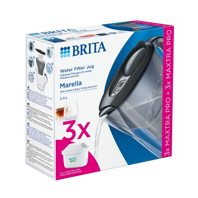  BRITA Marella 2.4L стартов пакет + 3 филтъра Maxtra PRO (сив)