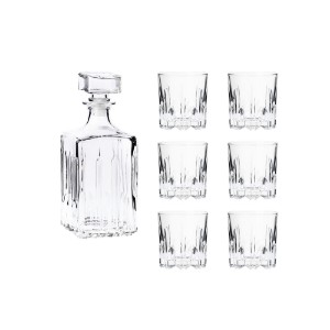 Комплект гарафа и 6 чаши за уиски, изработени от стъкло, "Excalibur" - Borgonovo