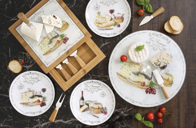 Комплект от 4 плата за сервиране на сирене, порцелан, 19 см, "Les Fromages" - Nuova R2S