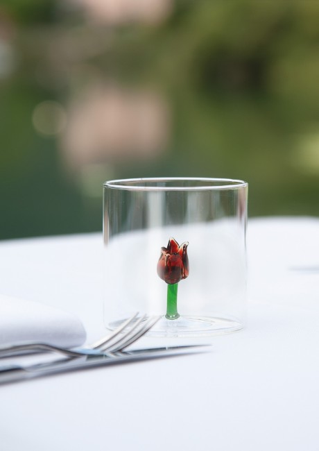Чаша за пиене с интериорна декорация, боросиликатно стъкло, 250 мл, лале - WD Lifestyle
