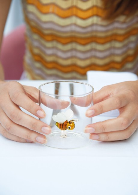 Чаша за пиене с интериорна декорация, боросиликатно стъкло, 250 мл, пчела - WD Lifestyle