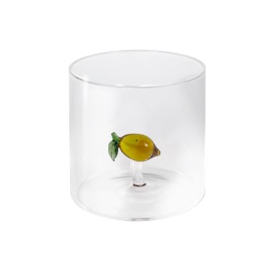 Чаша за пиене с интериорна декорация, боросиликатно стъкло, 250 мл, лимон - WD Lifestyle