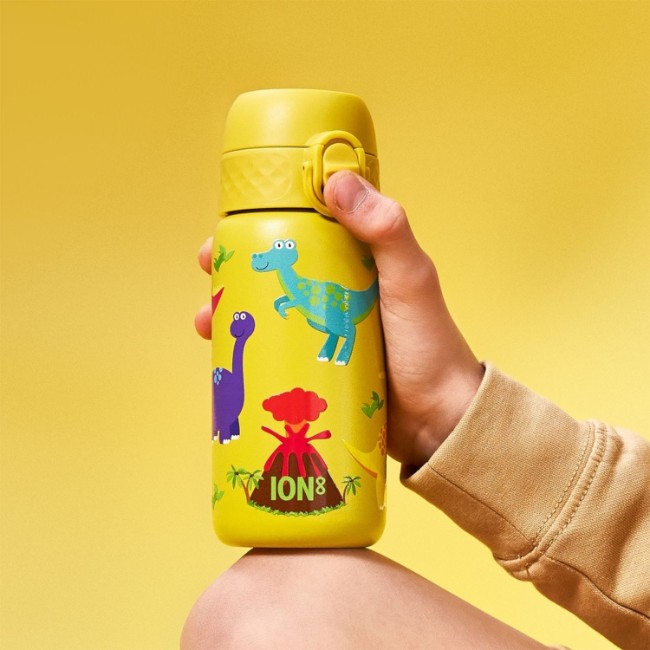 Детска бутилка за вода, неръждаема стомана, 400 мл, Yellow, Dinosaurs - Ion8