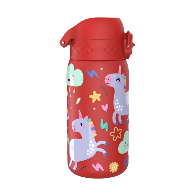 Детска бутилка за вода, неръждаема стомана, 400 мл, Red, Unicorns - Ion8