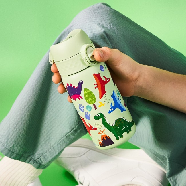 Детска бутилка за вода, неръждаема стомана, 320 мл, Surf Green, Dinosaurs - Ion8